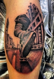 腿部彩色现代风格的运动员纹身