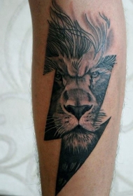 手臂闪电形狮子头相结合纹身图案