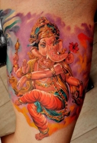 水彩画风格美丽的舞蹈象神纹身图案