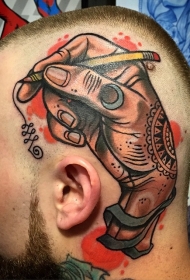 头部旧风格的彩色人用铅笔纹身图案