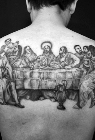 背部点刺最后的晚餐纹身图案