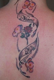玫瑰与蝴蝶字母纹身图案
