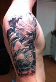 肩部新的学校风格的彩色帆船纹身图案