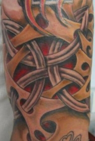 手臂彩色皮肤撕裂之结的纹身图片