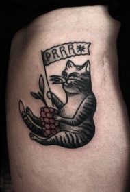 卡通猫和字母水果纹身图案