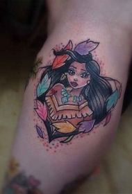 腿部插图风彩色印度女孩纹身图案