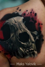 背部有趣的彩色猫头骨纹身图案