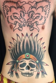 腹部老派风格彩色印度头骨纹身图片