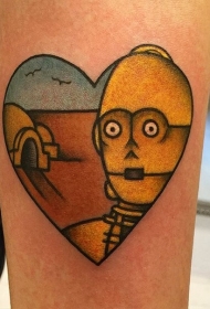 手臂彩色复古风格的心形机器人纹身图案