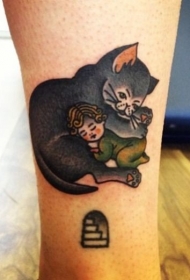 小腿猫和睡觉的小婴儿纹身图案
