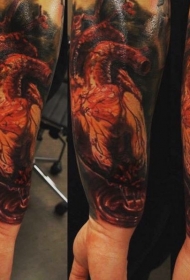 手臂彩色逼真的心脏纹身图案
