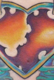 背部彩色超现实的爱心纹身图案