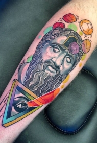 new school彩色腿部珠宝和眼睛人物雕像纹身图案