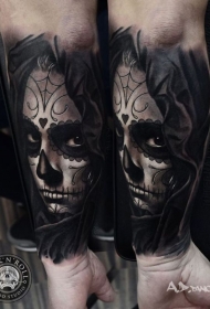 墨西哥传统黑白女性小臂纹身图案