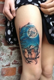 大腿美丽的水彩女孩纹身图案