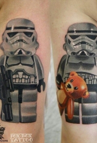 大臂乐高风格有趣的冲击波和小熊纹身图案