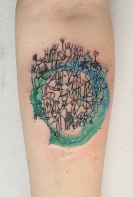 手臂简约水彩色各种饰品纹身图案
