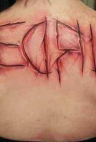 背部令人毛骨悚然的血腥割肉字母纹身图案
