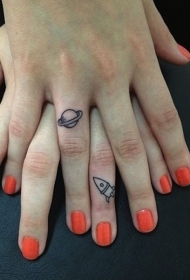 手指好看的行星飞船纹身图案