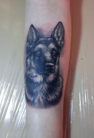 手臂黑灰德国牧羊犬纹身图案