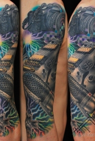 肩部音乐主题大彩绘相机纹身图案