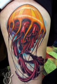 腿部全新学校风格彩色美人鱼纹身