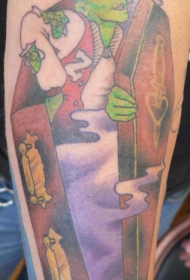 逃出棺材的绿色僵尸纹身图案