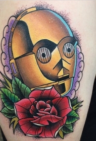 肩部彩色金属肖像纹身图案