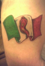 腿部彩色国旗上的辣椒纹身图案