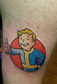 男生小腿上彩绘几何线条卡通人物肖像纹身图片