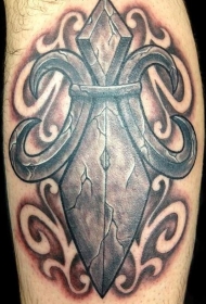 黑灰石头百合花纹章纹身图案