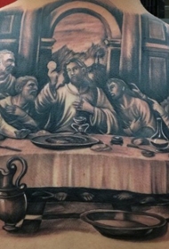 基督教主题黑白最后的晚餐背部纹身图案