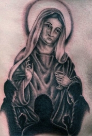 腰侧棕色祈祷孩子黑暗的宗教纹身图案