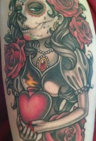 肩部彩色old school死亡 女郎纹身