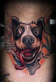 有趣new school彩色微笑狗肖像纹身图案