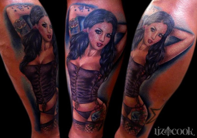 美丽的手绘彩色性感女人纹身图案