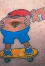 腹部彩色卡通人物纹身图案