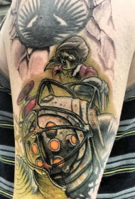 手臂全新风格的彩色机器人与女孩纹身图案