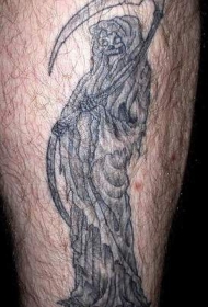 小腿上站立的死神纹身图案