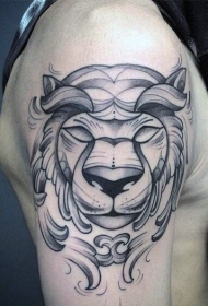 手臂素描风格黑色狮子头纹身图案