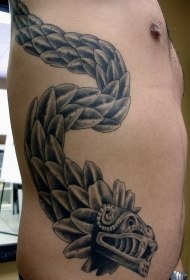 侧肋奇幻龙石雕风格纹身图案