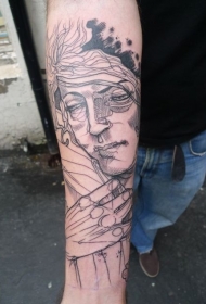 小臂素描风格黑色线条简单的女人脸纹身图案