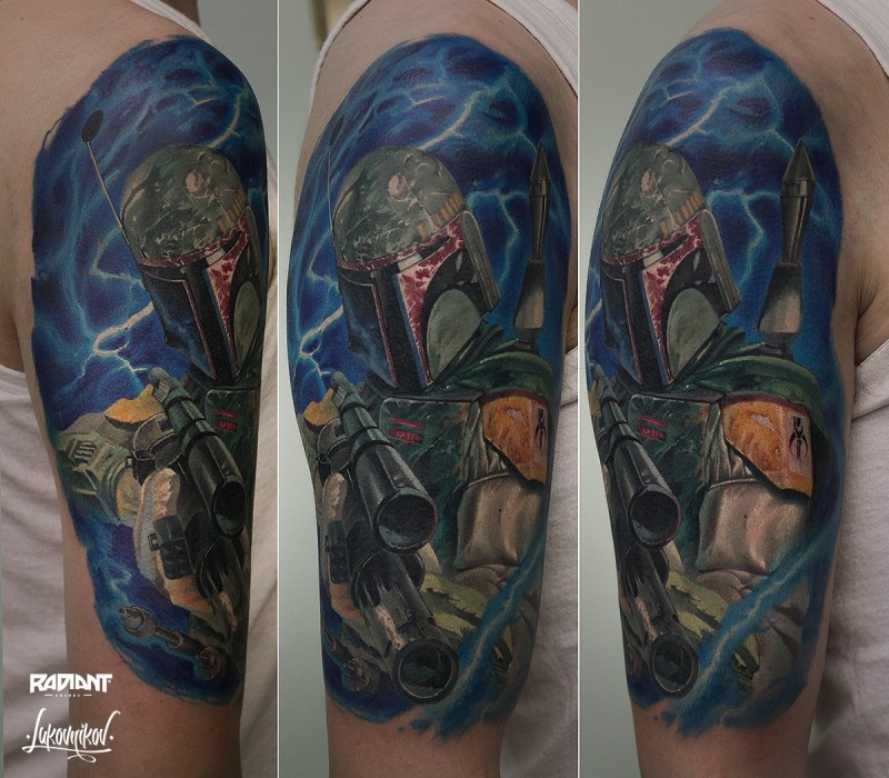 现实主义风格详细的肩膀战士纹身图案