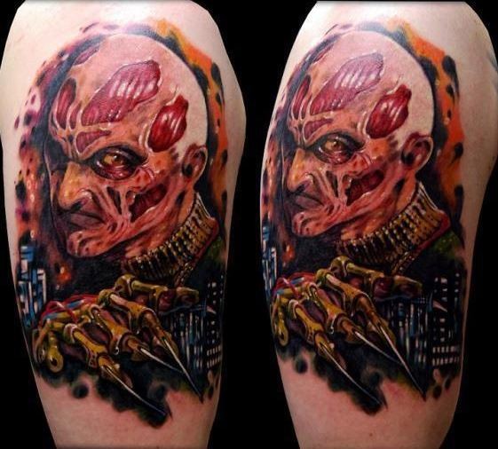 大臂彩绘恐怖弗莱迪克鲁格纹身图案