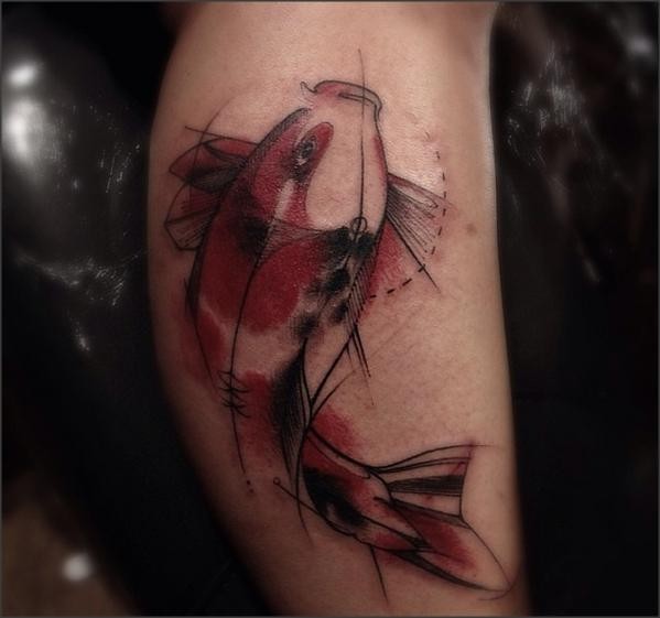 腿部new school鲤鱼彩绘纹身图案