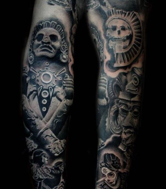 手臂阿兹特克华丽的石像纹身图案