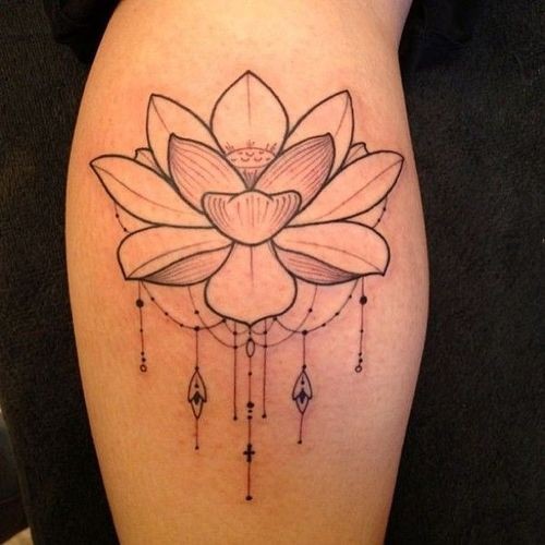 黑灰风格莲花与装饰纹身图案