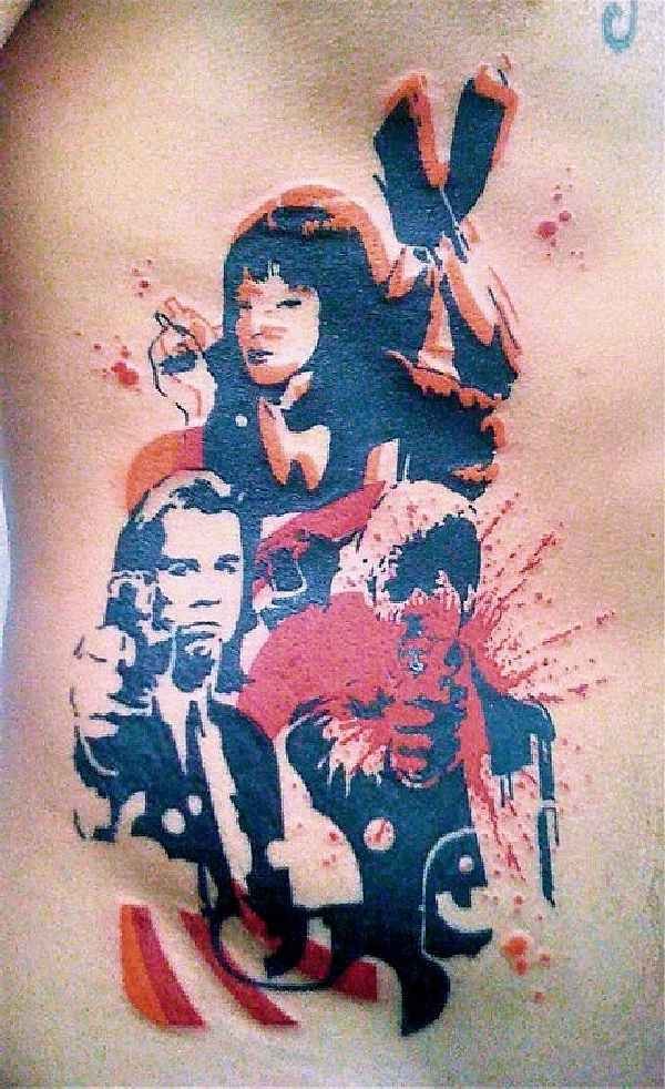 著名演员彩色风格腰侧纹身图案