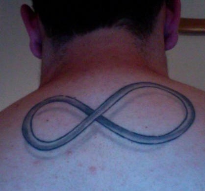 背部黑灰的无限符号纹身图案