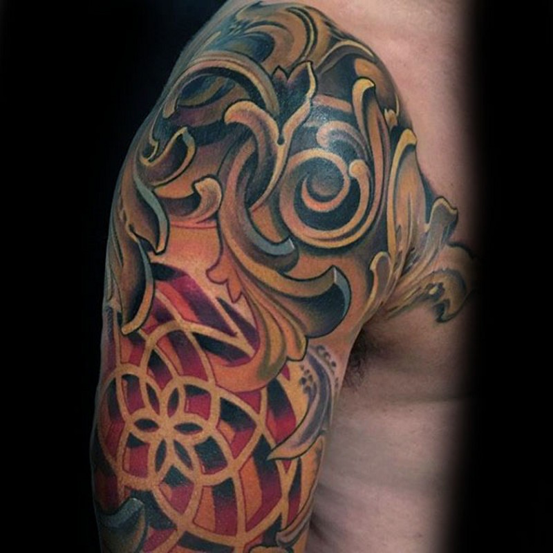 蛋白几何风格多彩饰品纹身图案